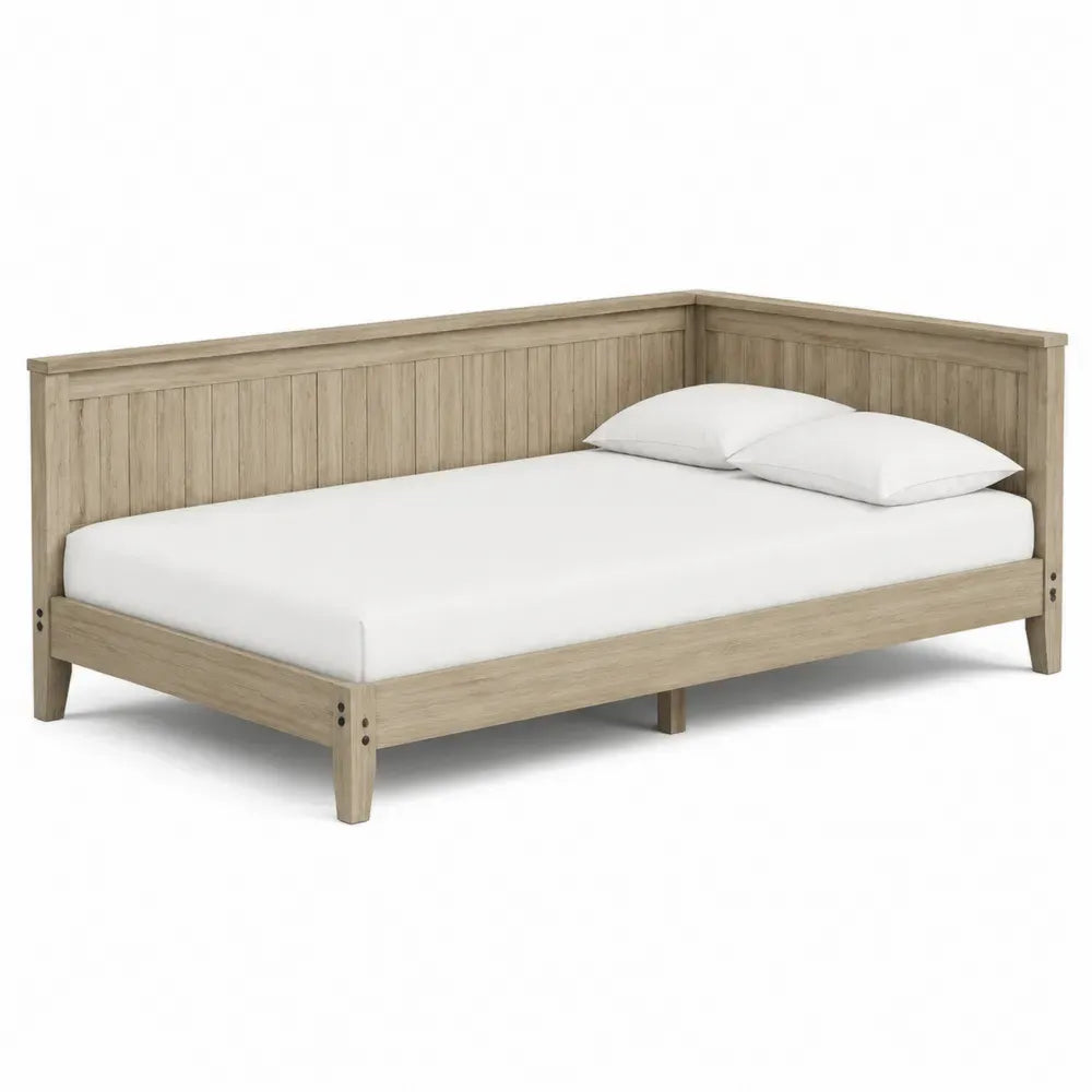 Cama doble rectangular de madera maciza de pino con cabecero lateral y base de listones madera natural 160 x 200 cm