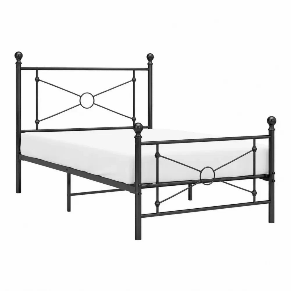 Cama de metal con cabecero decorativo de acero al carbono con recubrimiento en polvo negro 90 cm x 200 cm